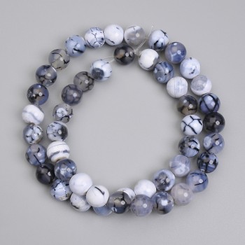 Mărgele din agat „Venele Dragonului” – sferice lucioase, 8 mm, lungime aproximativă 37 cm, pe fir