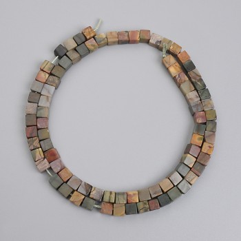 Mărgele Jasp Picasso cub, diametru 4,5×4,5 mm, pe șnur, lungime 39 cm