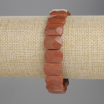 Brățară din aventurină, „Nisip auriu” – zale fațetate de 14×10 mm, lungime 18 cm, bandă elastică