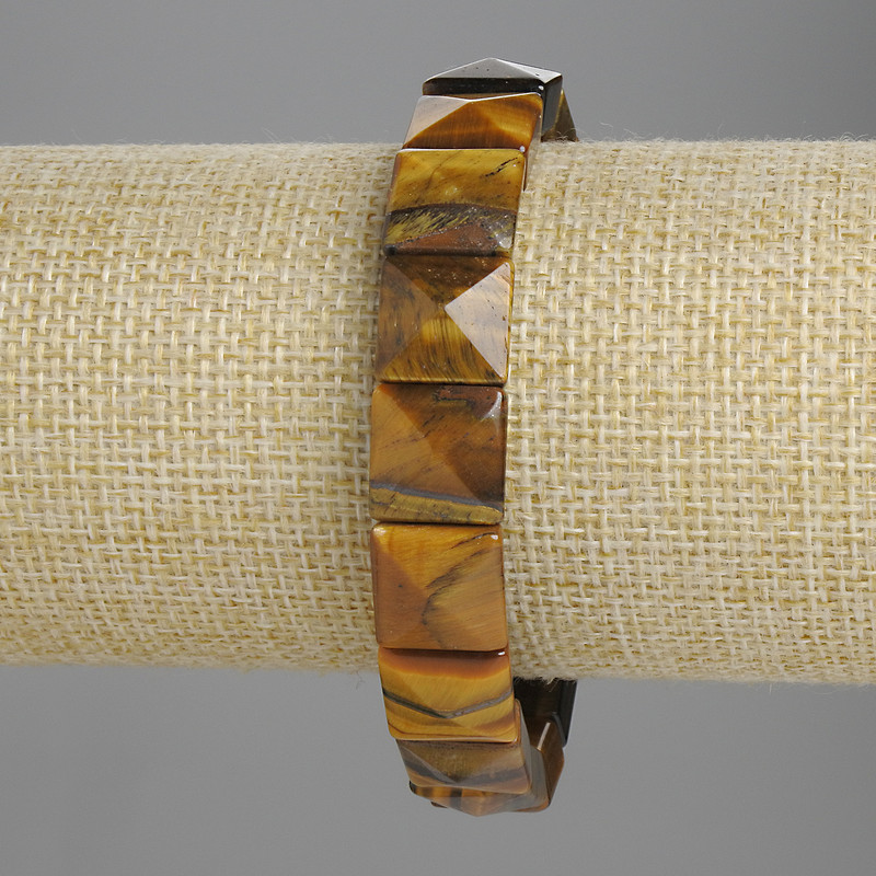Brățară cu ochi de tigru fațetată, zale 12×12 mm, lungime 18 cm, elastic