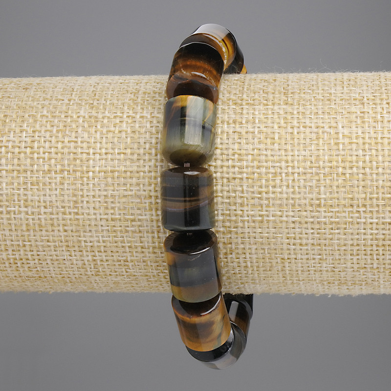 Brățară cu ochi de șoim cilindric, diametru 14×11 mm, 5 mm +/-, lungime 18 cm +/- elastic