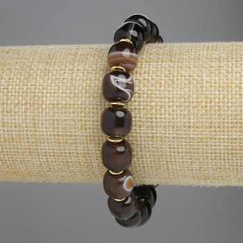 Brățară din agată cilindrică, diametrul 9x10 mm, 5 mm +/- cu inserții metalice, lungime 18 cm +/- elastic