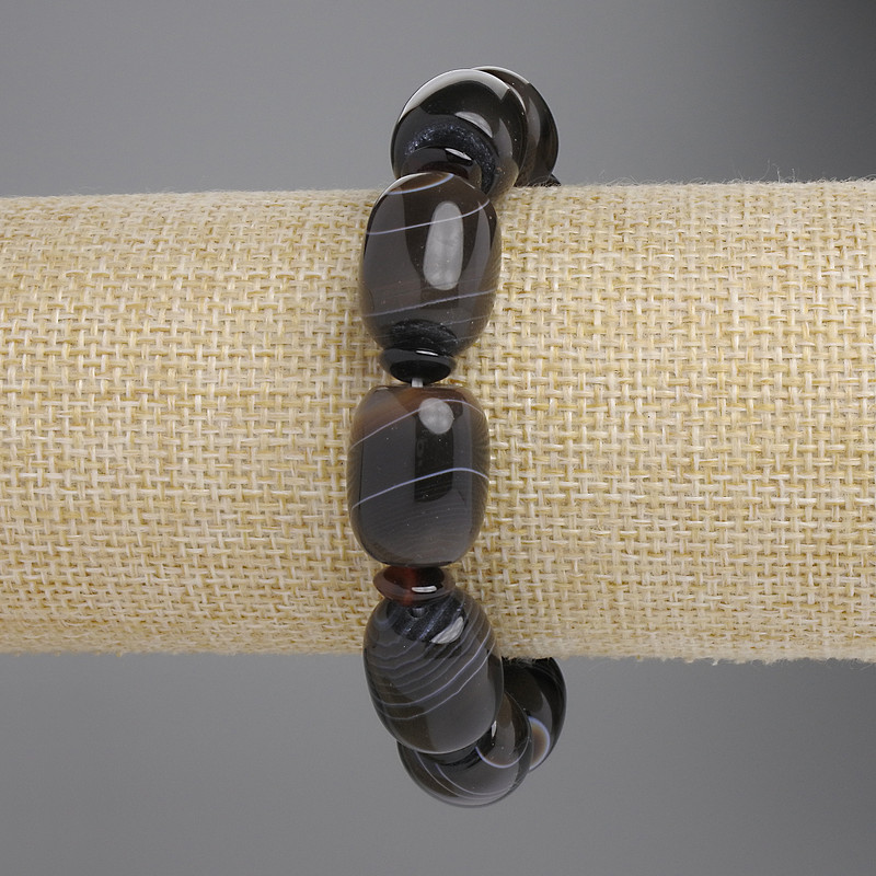 Brățară din agat, formă barilă, diametru 18x14 mm, rondelle 6x3 mm, lungime 18 cm, pe elastic