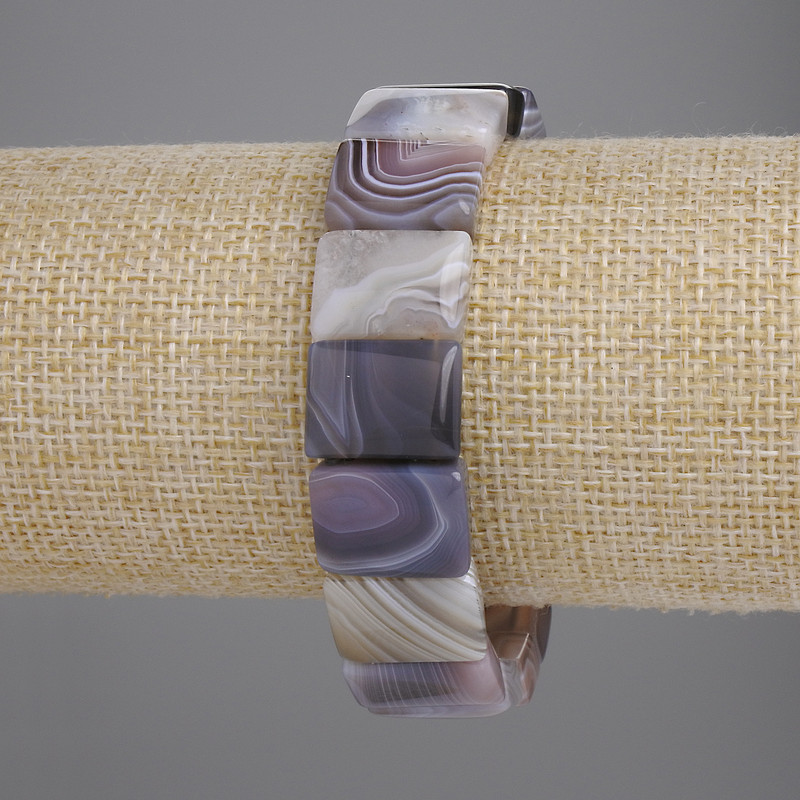 Brățară din agat Botswana, verigi dreptunghiulare, dimensiune 16x12 mm ±, lungime 18 cm ±, extensibil