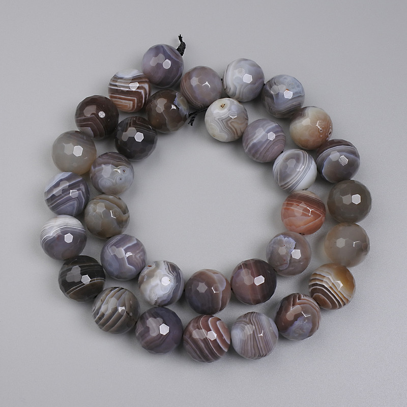 Mărgele din agat Botswana, fațetate, sferice, diametrul 12 mm ±, pe fir, lungime 38 cm+