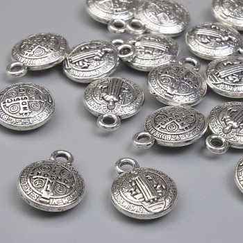 Кулон підвіска Св. Бенедикт колір металу срібло, діаметр 13х10мм+- фасування 20гр. (~16шт. )