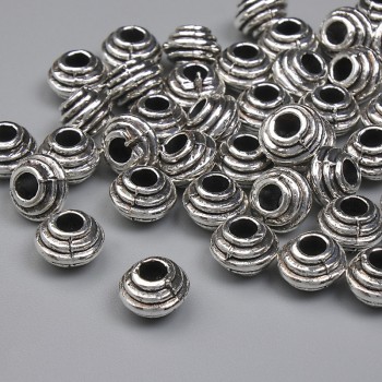 Furnitură – inserție pentru mărgele, culoare argintiu, diametru 6x4,5 mm, gaură de aproximativ 2,5 mm, ambalare 20 g (~42 buc.)