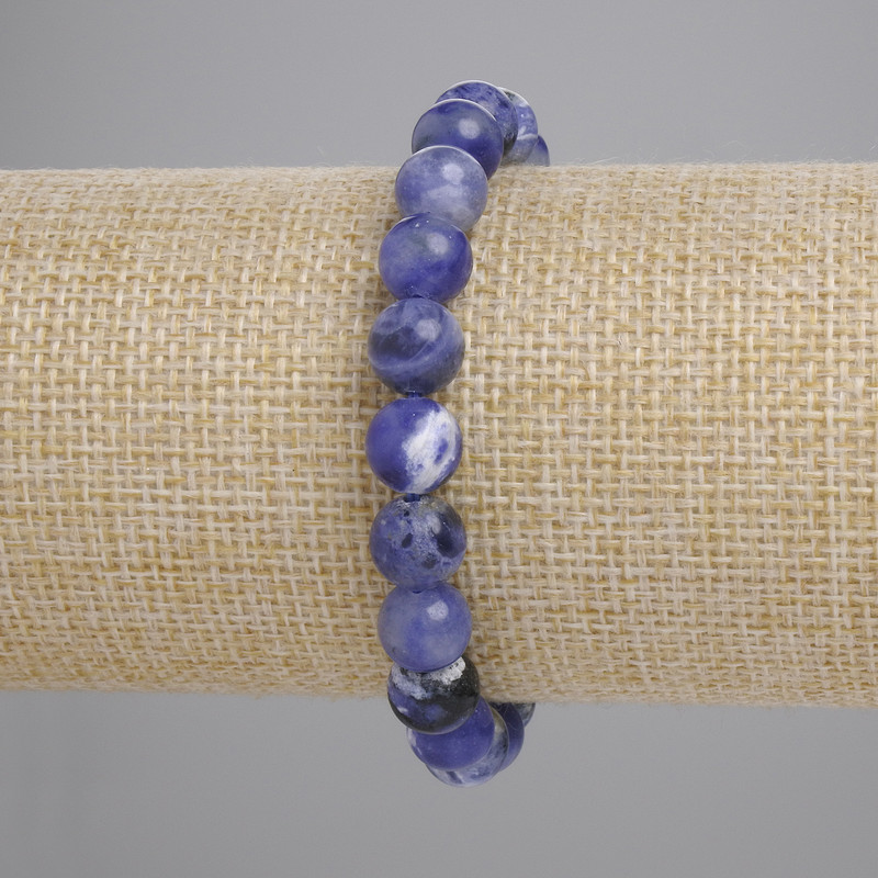 Brățară din sodalit, mărgele netede, diametru 8 mm ±, lungime 18 cm ±, elastică