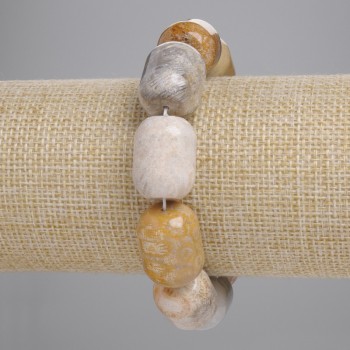 Brățară din coral fosilizat, formă baril, diametru 19x15 mm, lungime 18 cm, pe elastic