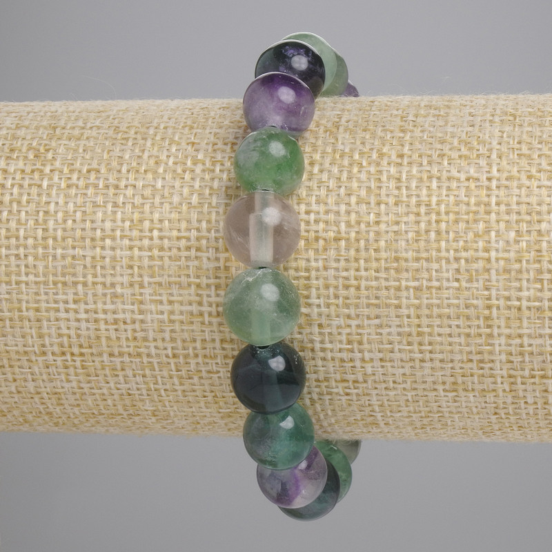 Brățară din fluororit natural, cu bile netede, diametrul 10 mm ±, lungime 18 cm ± (elastic)