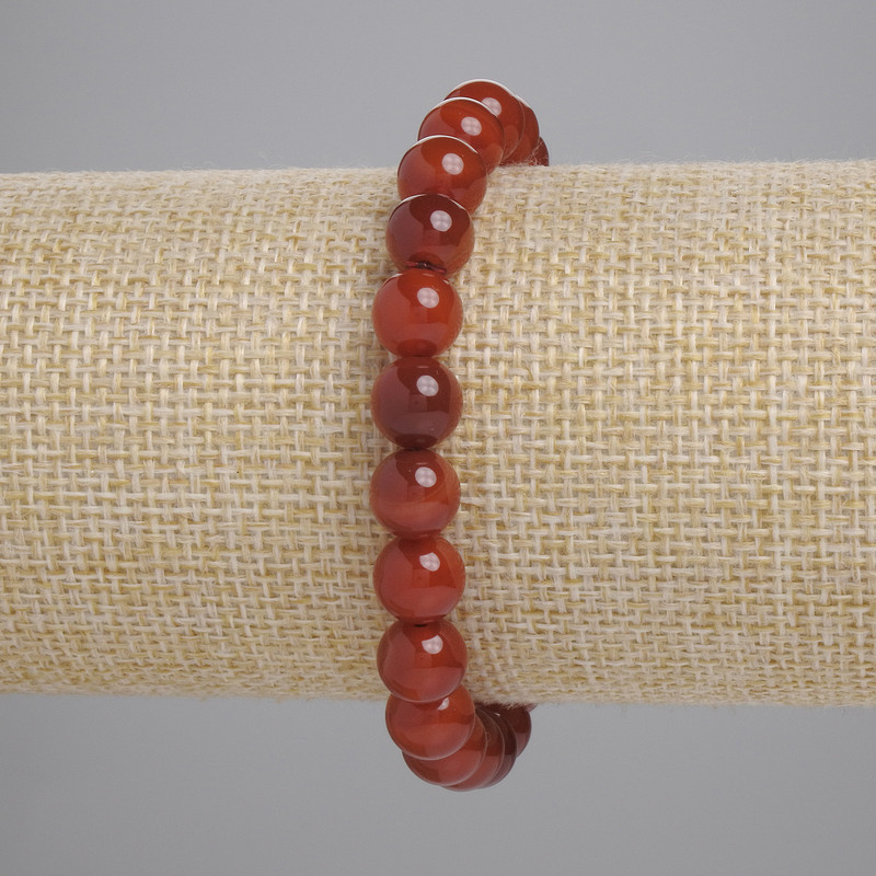Brățară din carneol cu mărgele netede, diametrul 8 mm, lungime 18 cm, elastică