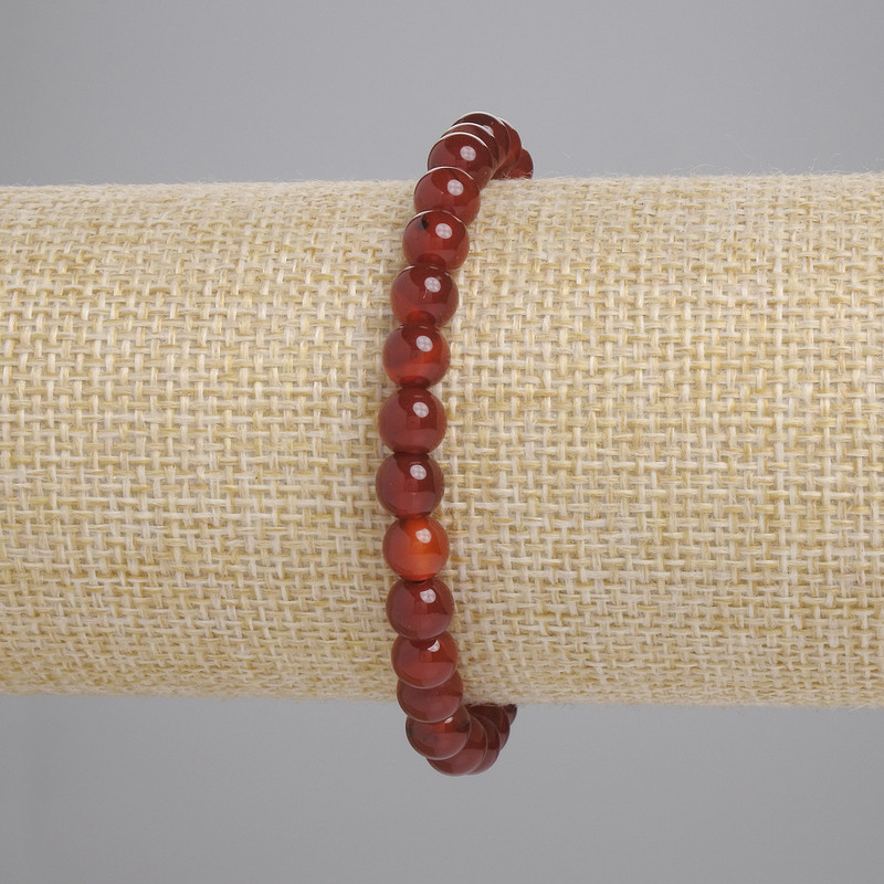 Brățară din carneol cu bile netede, diametrul 6 mm, lungime 18 cm, elastică