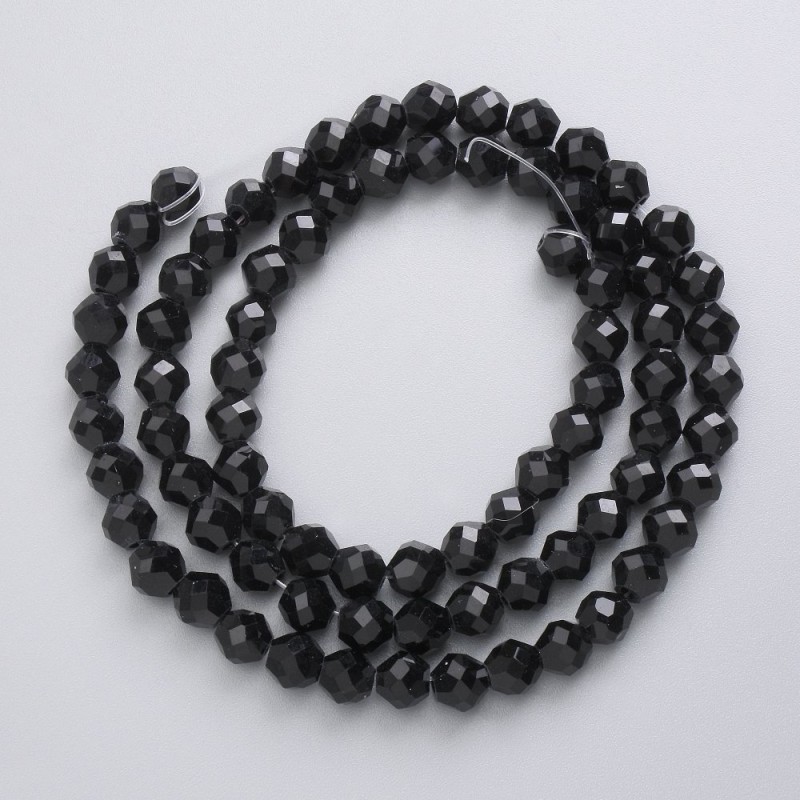Mărgele Czech Crystal pe fir negre mate, bilă tăiată, diametru 5 mm, lungime 40 cm +