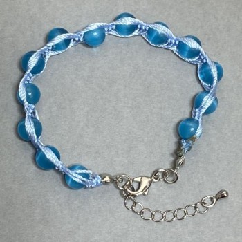 Brățară cu piatră ochi de pisică, bile netede, diametru 8 mm, lungime 18 cm, lanț extensibil de 5 cm