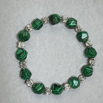 Brățară din malahit multifacetată, diametru 10×8 mm, mărgele de 5 mm ±, lungime 18 cm ±, pe bază elastică