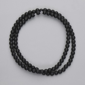 Mărgele din șungit, formă sferică netedă, diametrul 4 mm ±, pe fir, lungime 38 cm ±