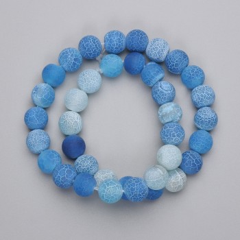 Mărgele albastre, agat albastru înghețat, formă sferică netedă, diametru de aproximativ 10 mm, pe șnur de 36 cm+