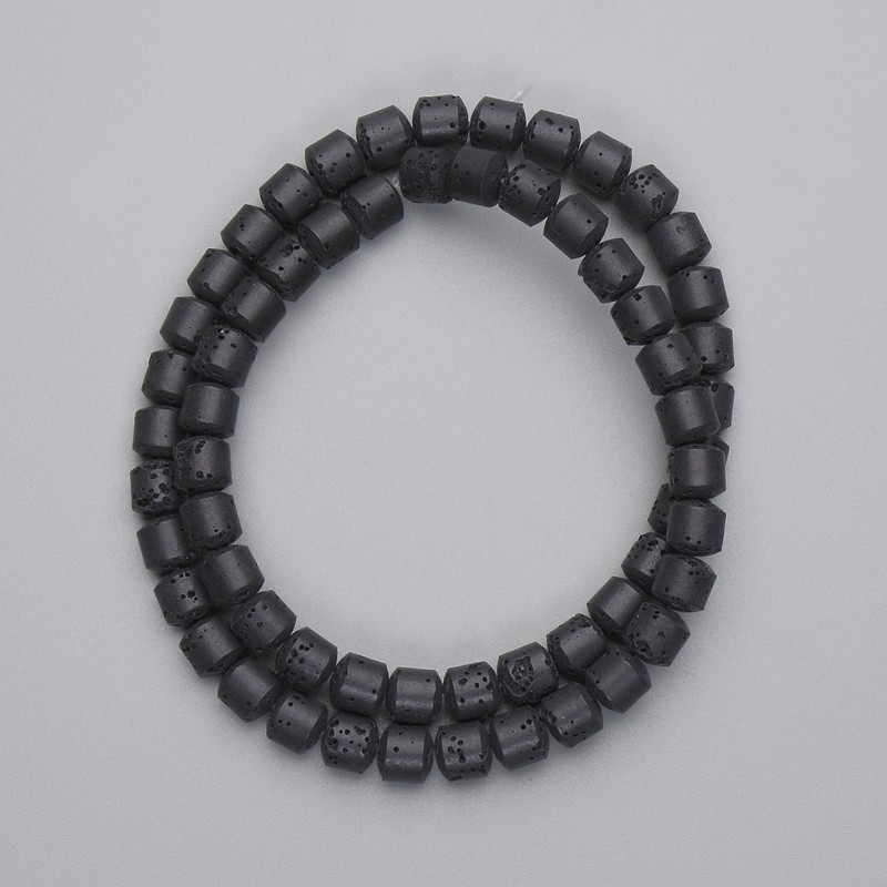 Mărgele din lavă vulcanică neagră, cilindrice, diametru 6×6 mm, pe fir, lungime 38 cm