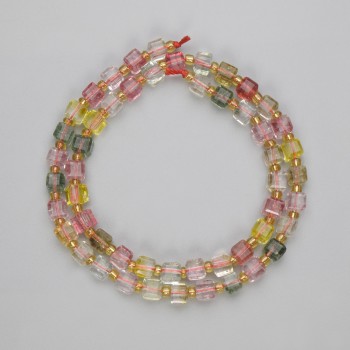 Mărgele din cuarț tonifiat, cuburi facetate, diametru 5×5 mm ±, cu mărgele de 3 mm ±, lungime 37 cm ±, pe șnur