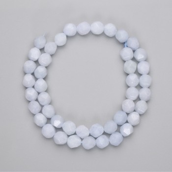 Mărgele de acvamarin cu fațete, diametrul 8x7 mm, lungime 36 cm +/- pe fir