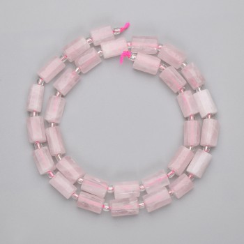 Mărgele din cuarț roz, fațetate, diametrul 9-11×7 mm, cu mărgele de 3 mm pe fir, lungime 39 cm