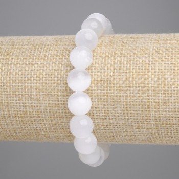 Brățară din selenit, bilă netedă, diametru 10 mm, lungime 18 cm, elastică