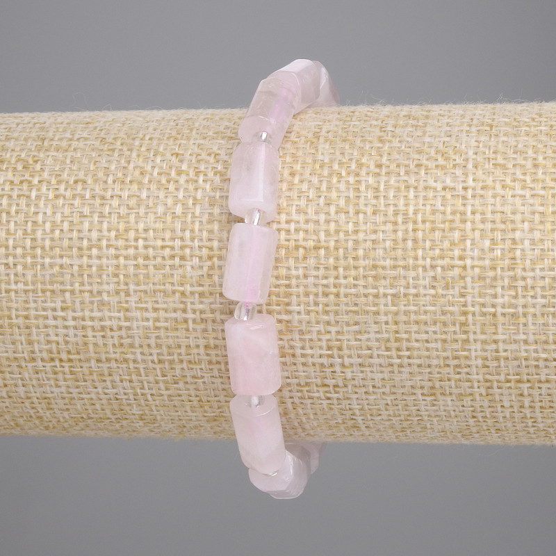 Brățară din cuarț roz, cu tăiere facetată, diametrul 9–11×7 mm ±, lungime 18 cm ±, pe bază elastică