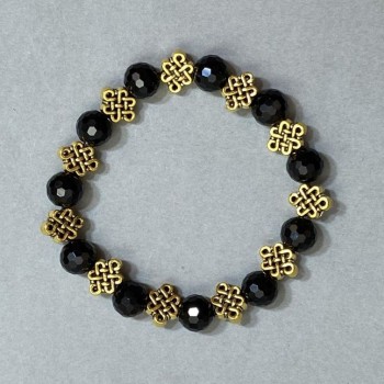 Brățară din agat (artificială) — mărgele de sticlă cehă tăiate, diametrul 9,5 mm, cu inserții metalice, lungime 18 cm, elastic