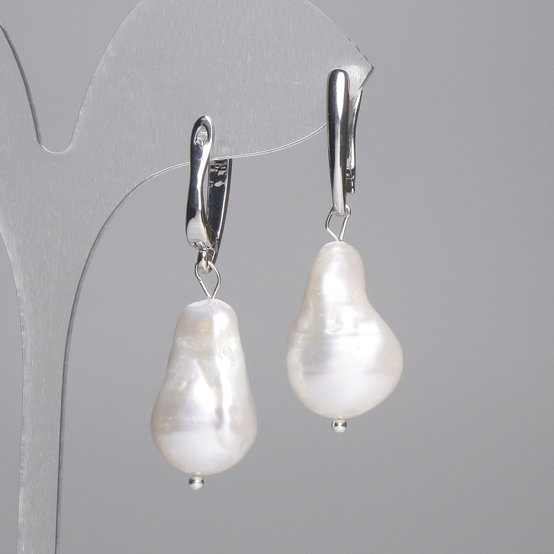Cercei cu perle baroce, 21×12 mm, lungime 42 mm