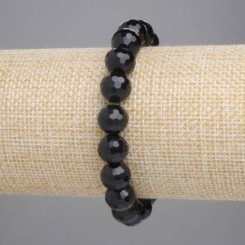 Brățară din agat (artificială) neagră, sticlă cehă neagră, mărgele facetate de 10 mm, lungime 18 cm, șnur elastic