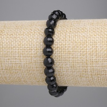 Brățară din agat sintetic, culoare neagră, sticlă cehă neagră, mărgele tăiate de 8 mm, lungime 18 cm, pe elastic