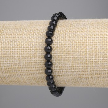 Brățară din agat (artificială) din sticlă cehă neagră, mărgele facetate de 6 mm, lungime 18 cm, pe bandă elastică