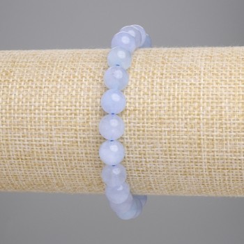 Brățară din acvamarin, mărgele netede de 8 mm, lungime 18 cm, extensibilă