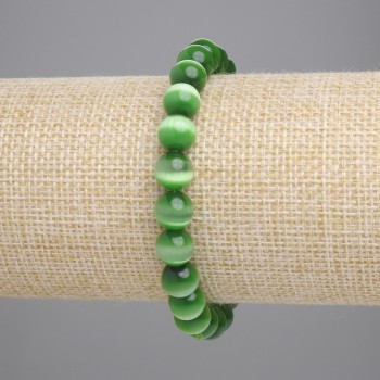 Brățară verde cu ochi de pisică, mărgele netede, diametrul 8 mm ±, lungimea 18 cm ±, elastică