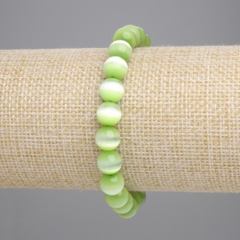 Brățară cu ochi de pisică verde salată, mărgele netede de 8 mm, lungime 18 cm ±, pe bandă elastică