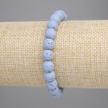 Brățară din lavă vulcanică albastră, mărgele sferice de 8 mm, lungime 18 cm, pe șnur elastic