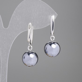 Cercei din hematit, bilă netedă, diametru 12 mm, lungime 30 mm