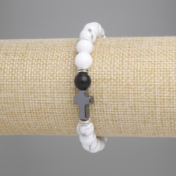 Brățară Kaholong bilă netedă, diametru aproximativ 8 mm, cruce din hematit 14×9 mm, lungime aproximativă 18 cm, pe elastic