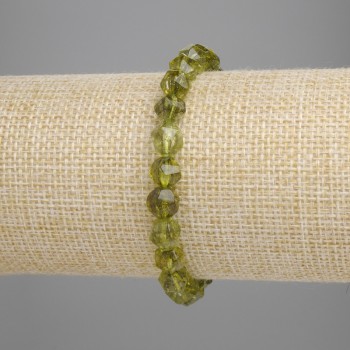 Brățară cu crizolit, fațete multiple, diametru 7,5×7,5 mm, lungime 18 cm, pe bandă elastică