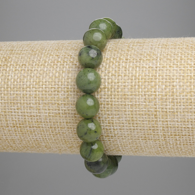 Brățară din jad, mărgele netede, diametru 10 mm, lungime 18 cm, pe elastic