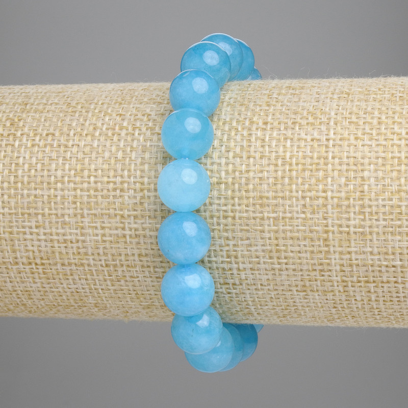 Brățară din acvamarin, bile netede, diametrul de 10 mm, lungimea 18 cm, pe elastic