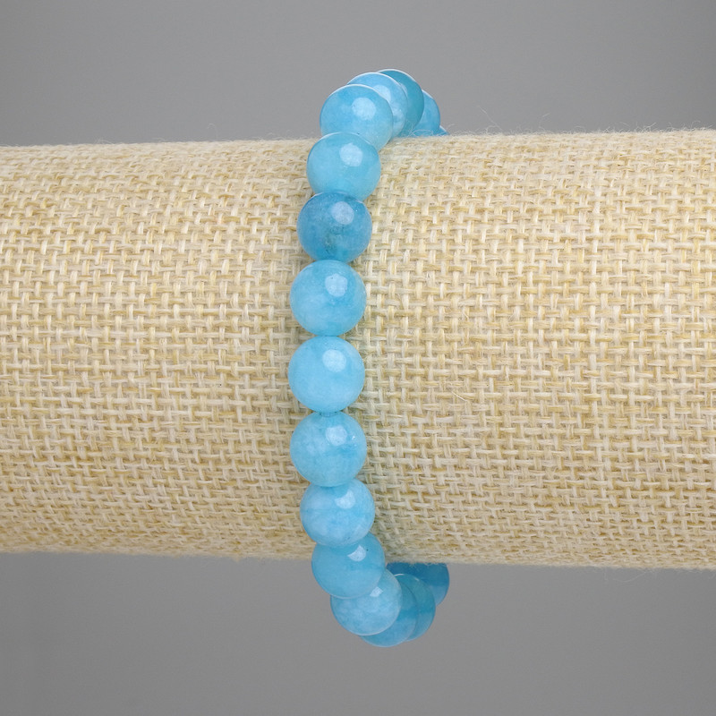 Brățară din acvamarin – Mărgele lucioase, diametru 8 mm, lungime 18 cm, elastică