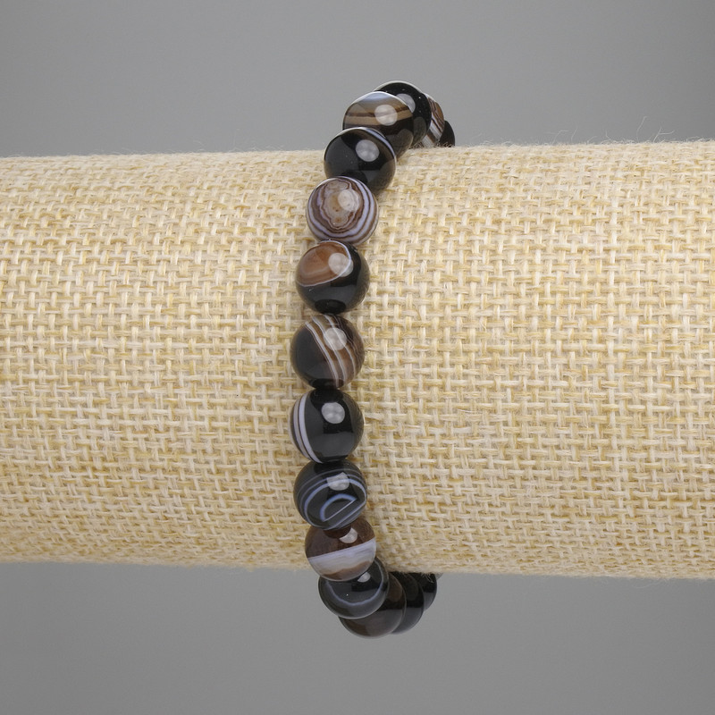 Brățară din agat cu mărgele netede, diametru 8 mm, lungime 18 cm, pe elastic