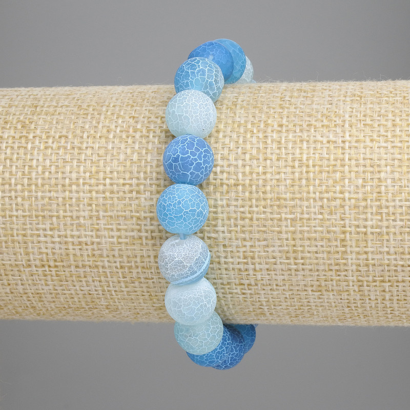 Brățară din agat albastru înghețat, mărgele netede de 10 mm, lungime 18 cm, cu elastic