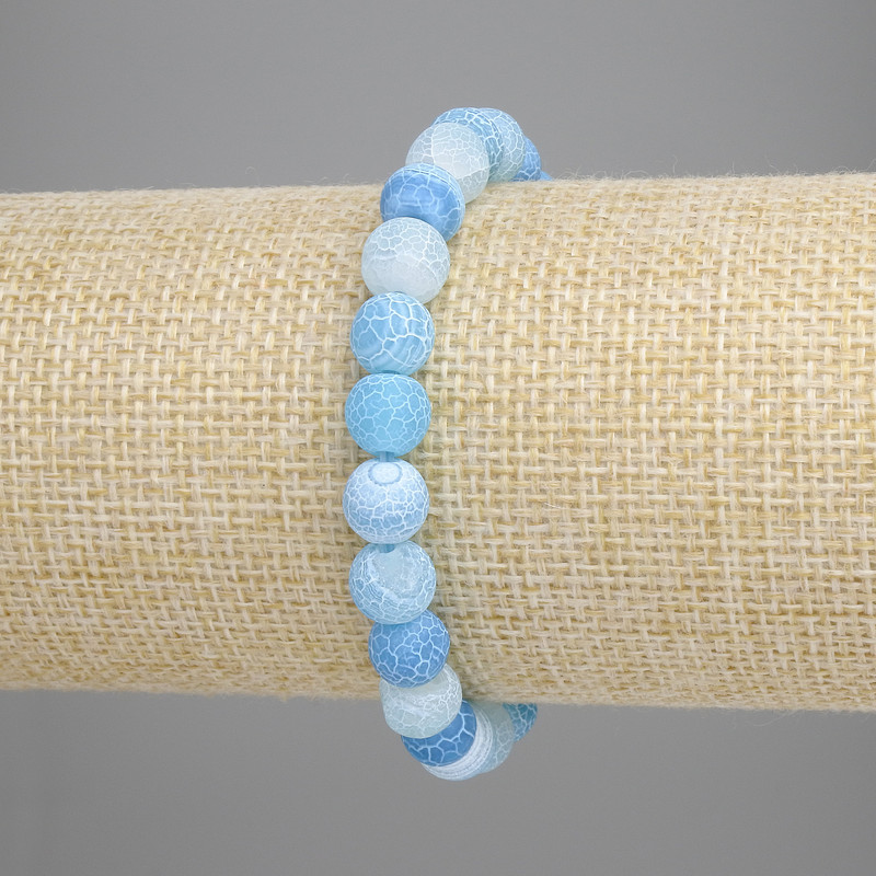 Brățară din agat albastru înghețat, mărgele netede, diametru 8 mm, lungime 18 cm, elastic