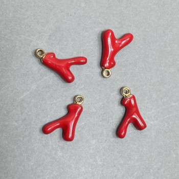 Кулон підвіска червона емаль колір металу золотистий, діаметр 20х11мм+-, діаметр отвору 2, 2мм+- фасування (4шт. )