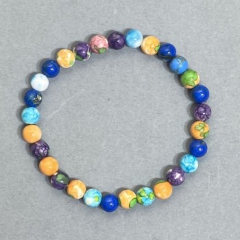 Brățară cu varisit sintetic, mărgele netede, diametrul 6,5 mm, lungime 18 cm, cu bandă elastică