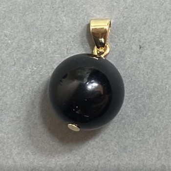 Pandantiv din obsidian argintiu, bilă de diametru 14 mm, lungime 24 mm