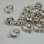 Furnitură bail, culoare metalică argintie, dimensiuni 9×4 mm ±, găuri de 2 mm ±, diametru 4,8 mm ±, ambalaj 19 buc.