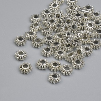 Inserție pentru mărgele, culoare argintiu, diametru 4,5 mm, gaură de 1,5 mm, ambalare aproximativ 59 buc.